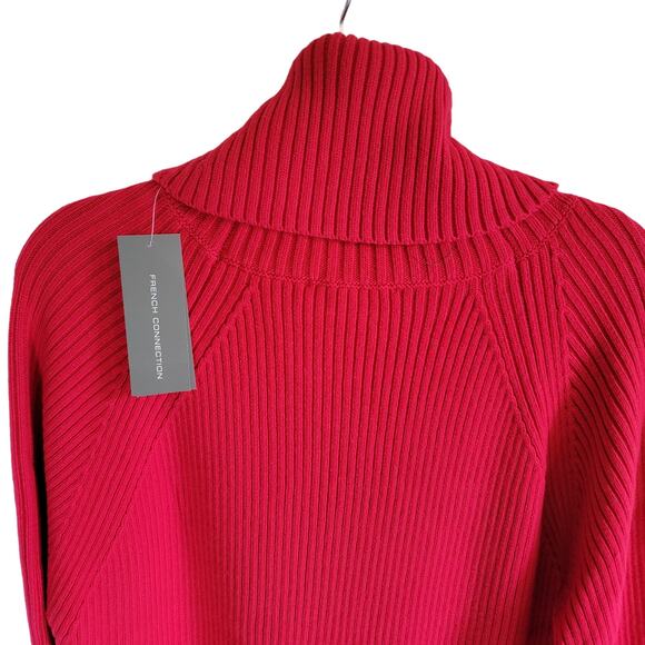 French Connection Cherry Red Turtleneck Midi Bodycon Sweater Dress Size Large - Picture 9 of 11